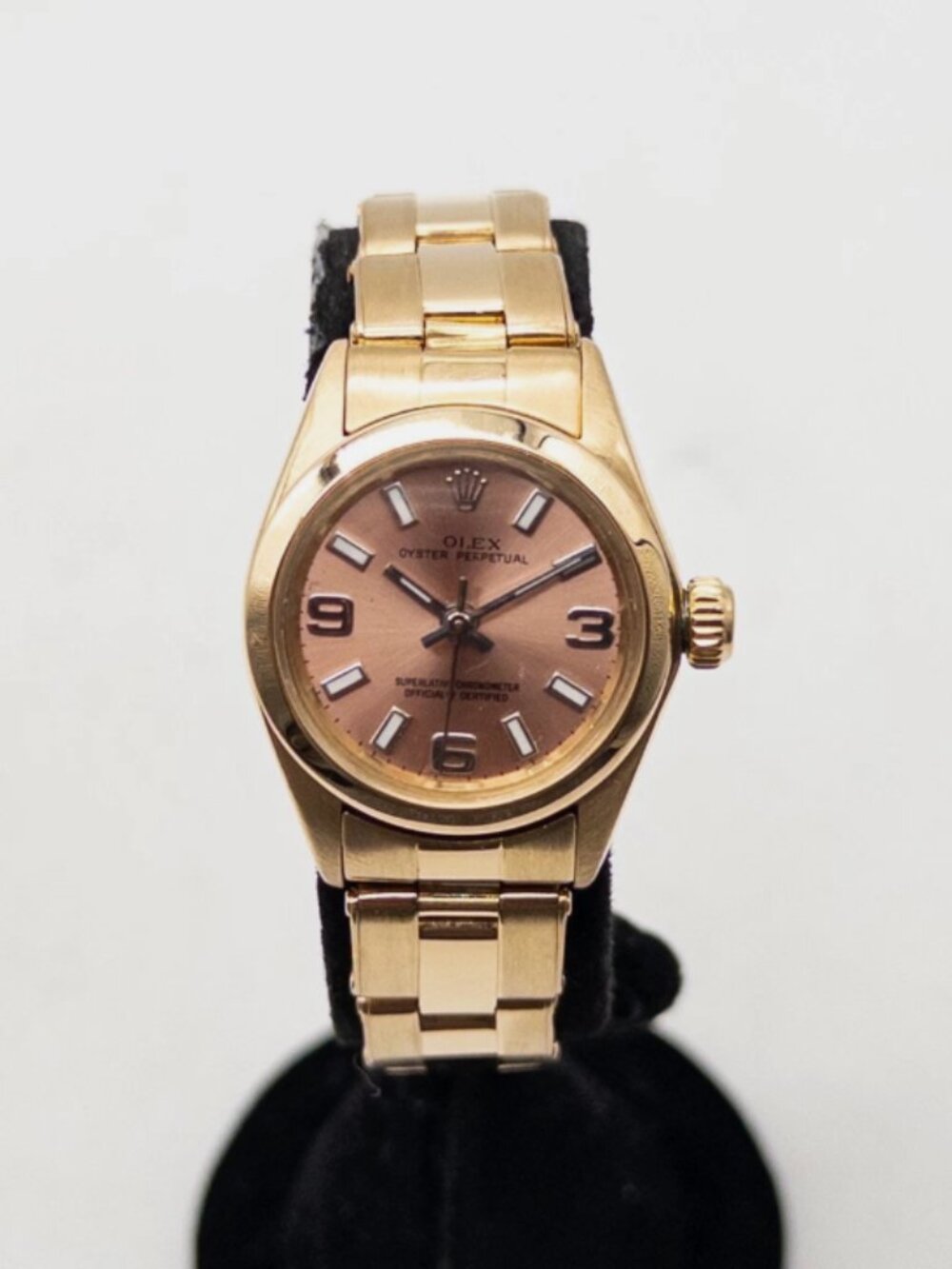 Rolex Ladies 18k Yellow Gold Rose Pink Dial Watch